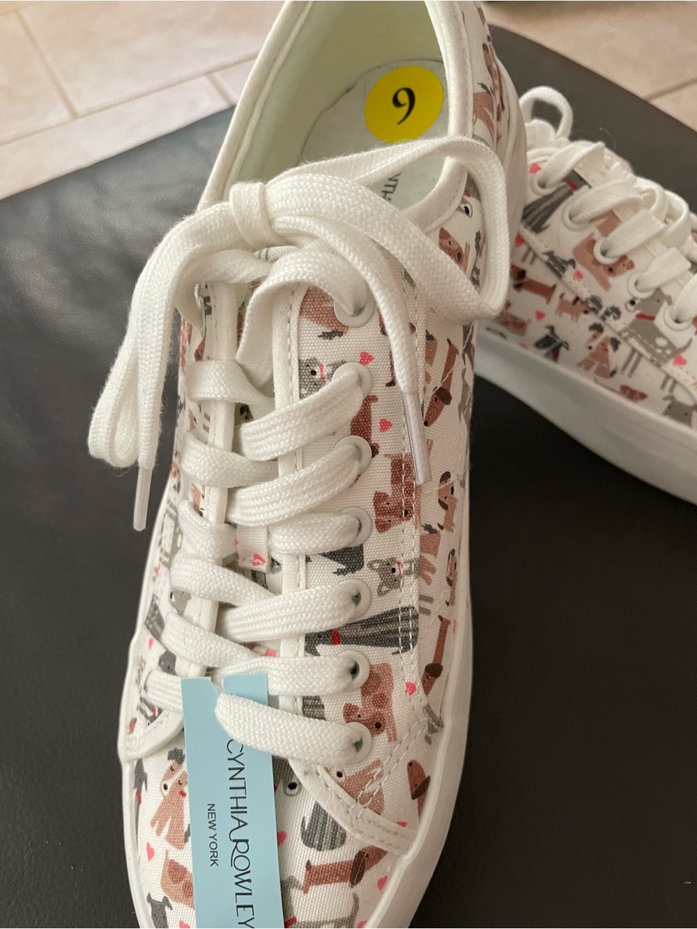 Cynthia Rowley White Canvas Womanβs Sneakers with Multicolor Dog Print